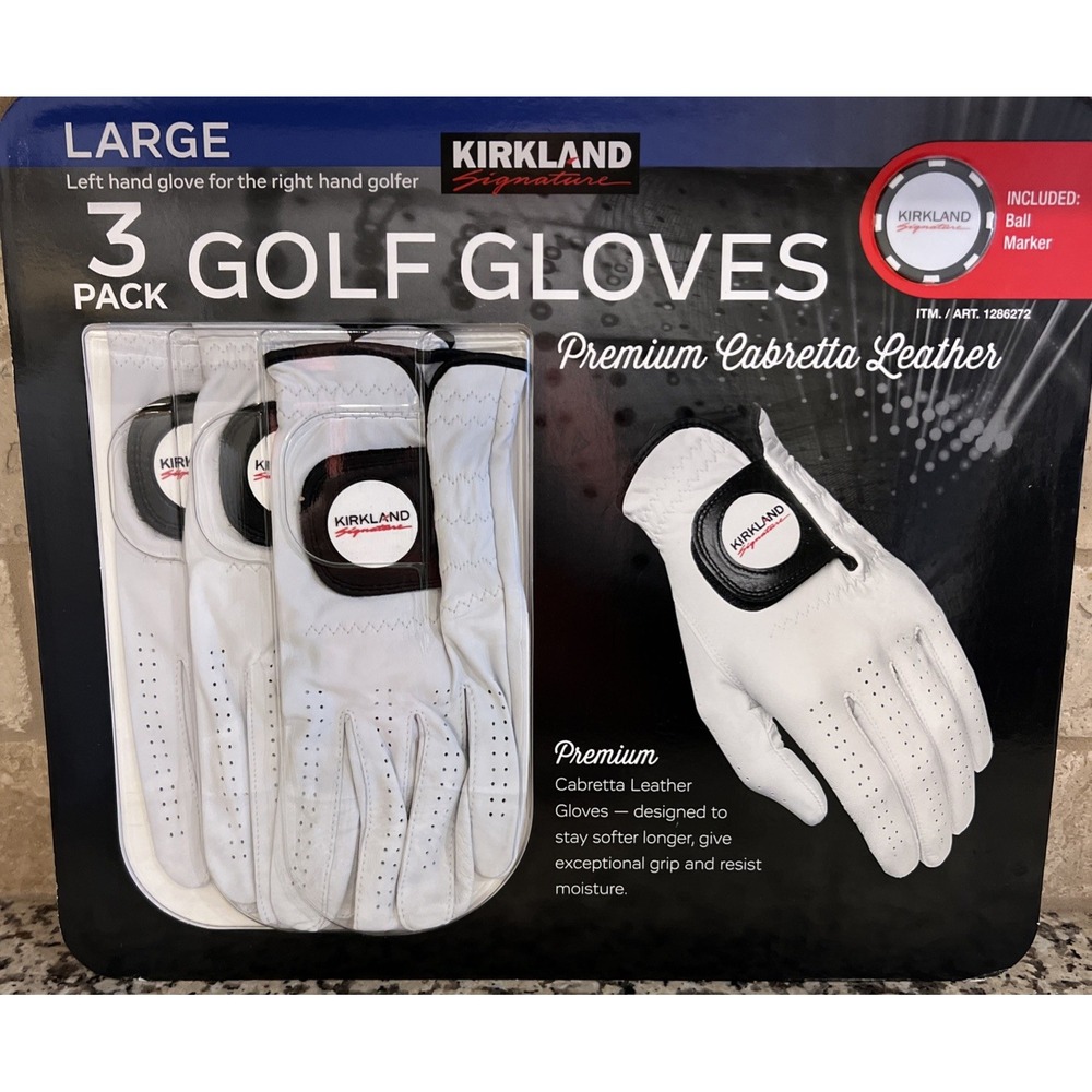 New KIRKLAND SIGNATURE‎ Men's Golf Gloves Premium Cabretta Leather, Large 3 Pack